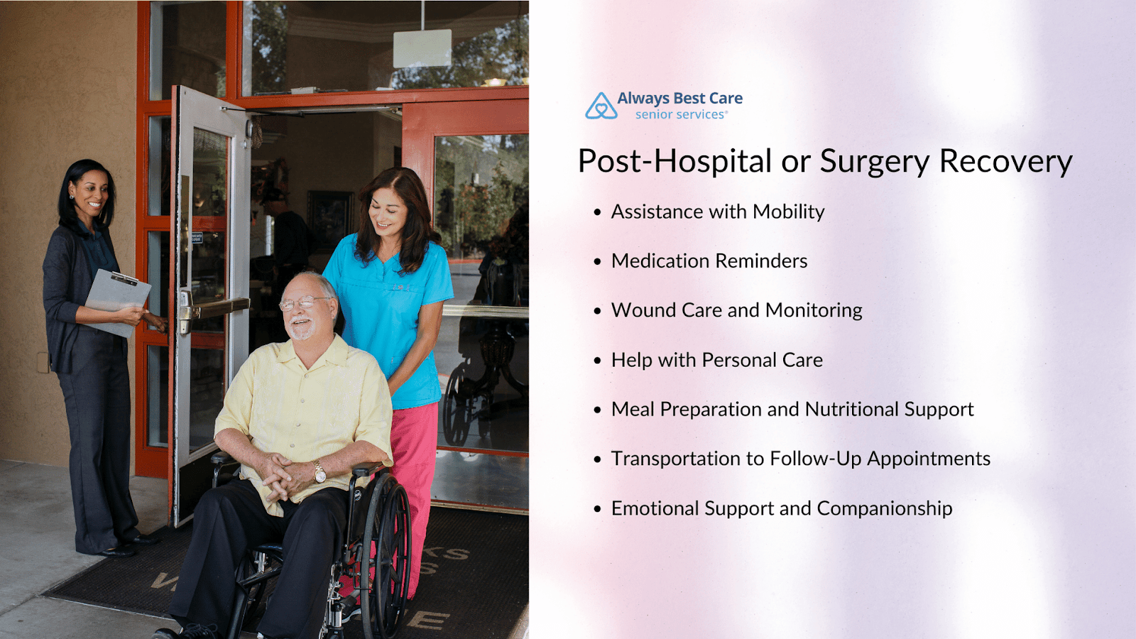 This infographic details how Always Best Care can help with post-hospital or surgery recovery