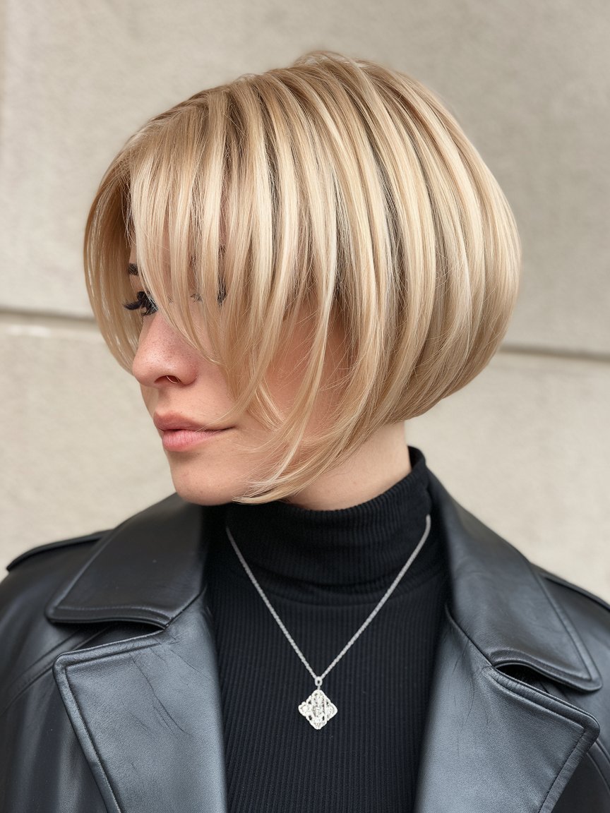 42. Short Sliced Metallic-Blonde Bob