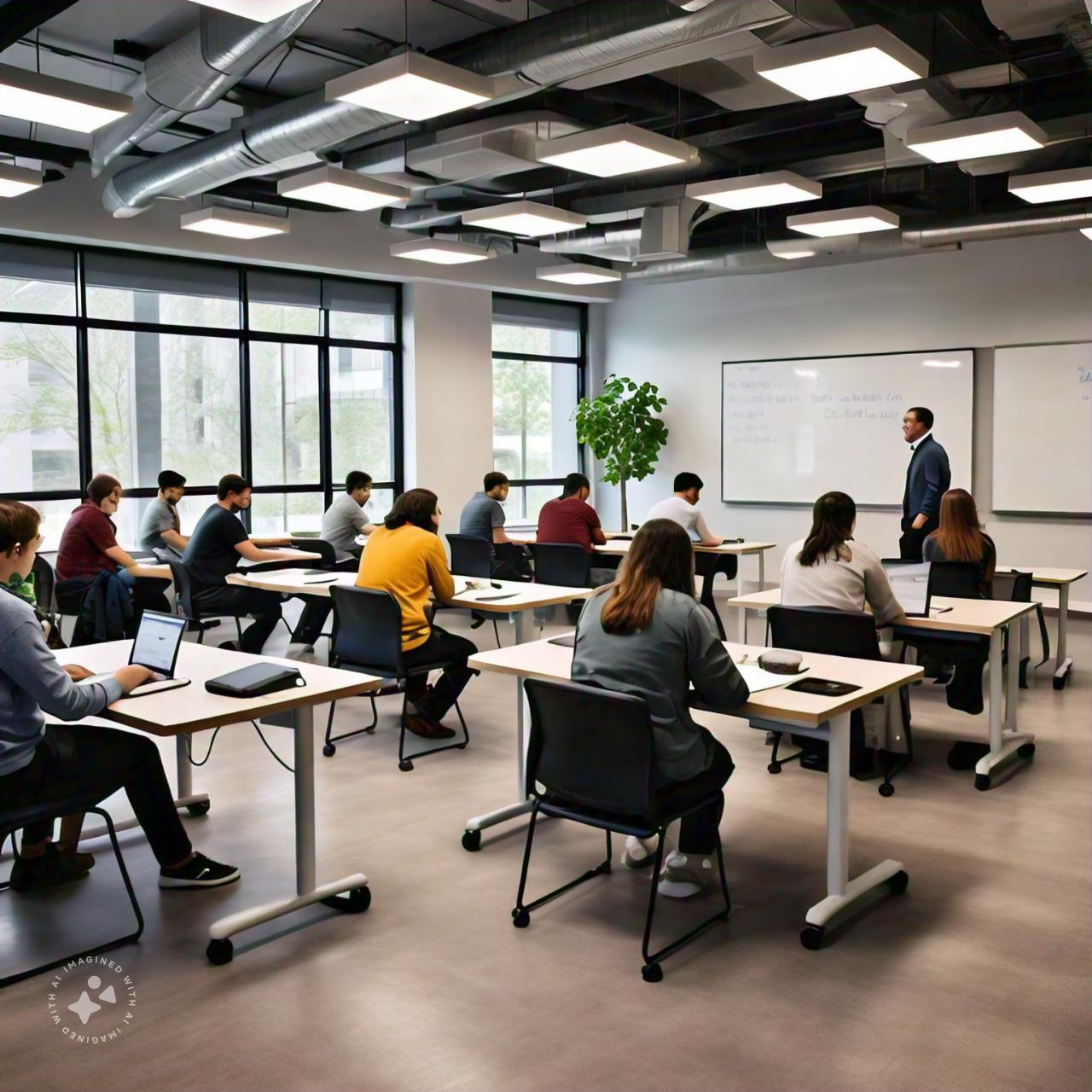 A group of people in a classroom<br />
<br />
Description automatically generated