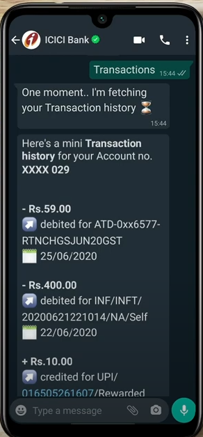 getting your bank transaction history on whatsapp