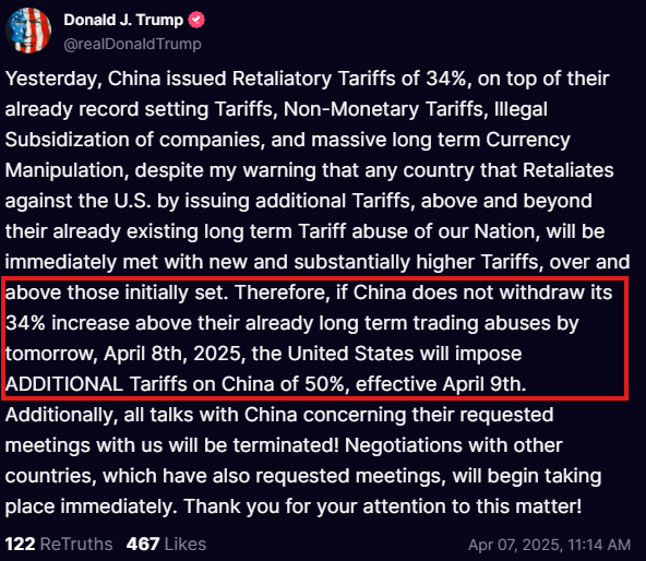 Trump Reignites Tariff Threats. Source: X