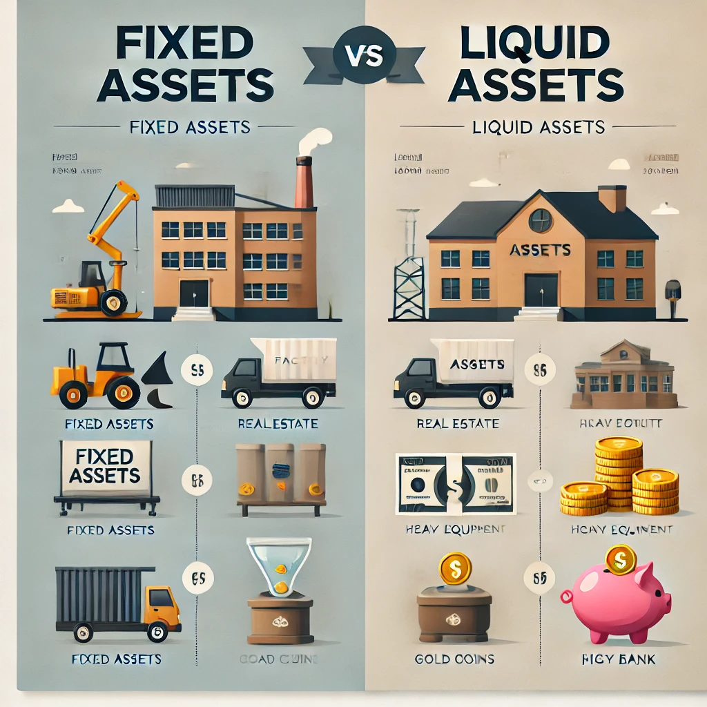 difference between fixed assets and liquid assets