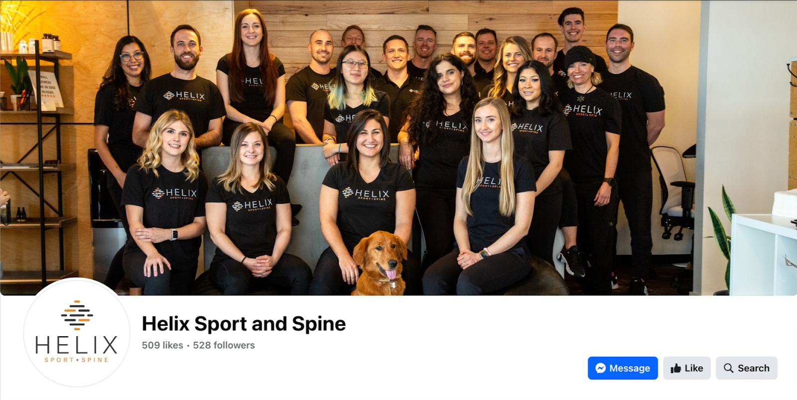 Helix Sport and Spine's Facebook cover photo featuring their employees