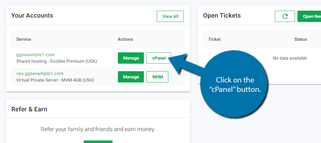 cPanel Quick Server Login button