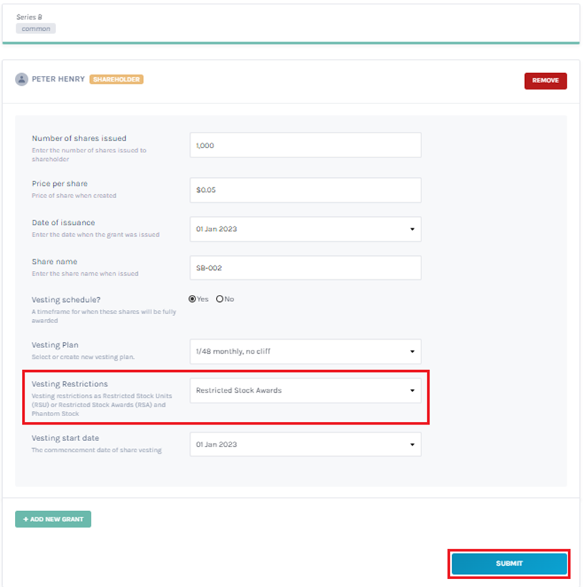 vesting restrictions 