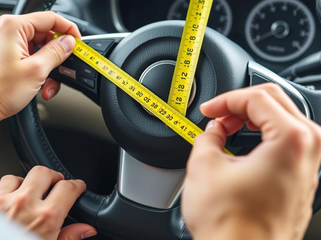 Measuring a steering wheel with measuring tape for correct cover sizing