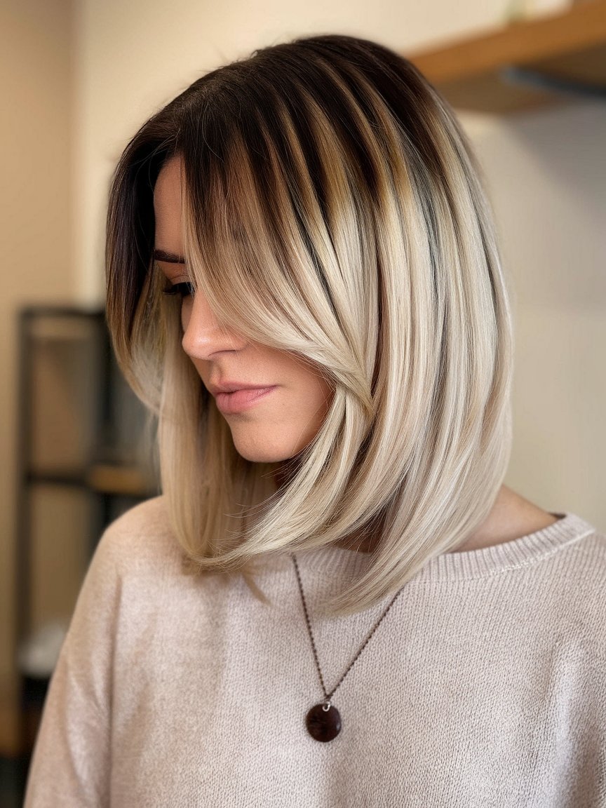 43. Two-Toned Long Bob with Face-Framing Layers