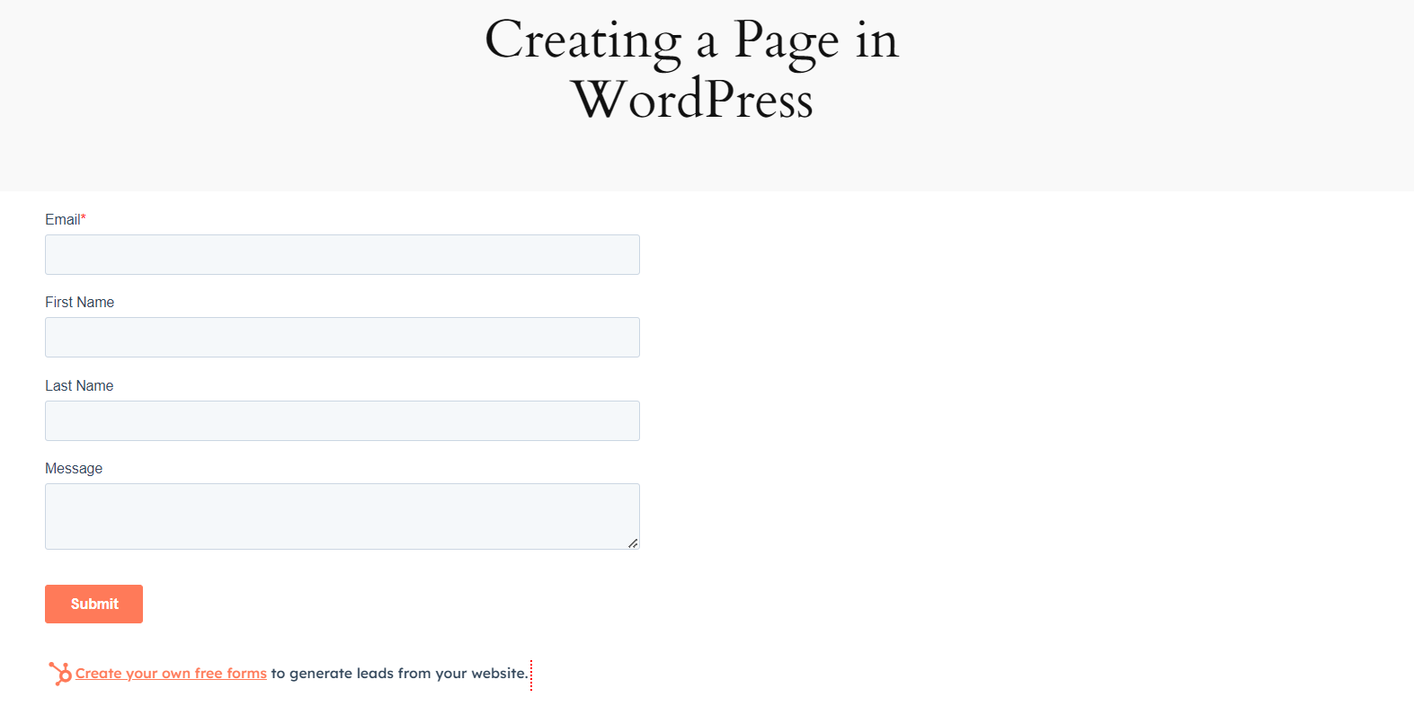 Creating a Page in WordPress