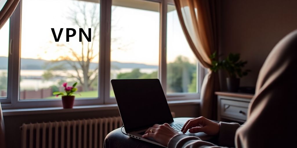 Person using laptop in a cozy workspace.