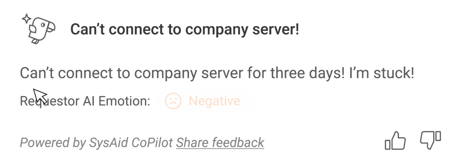 Example of feedback derived directly from SysAid.