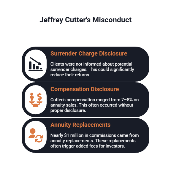 A chart shows the misconduct that Jeffrey Cutter engaged in.