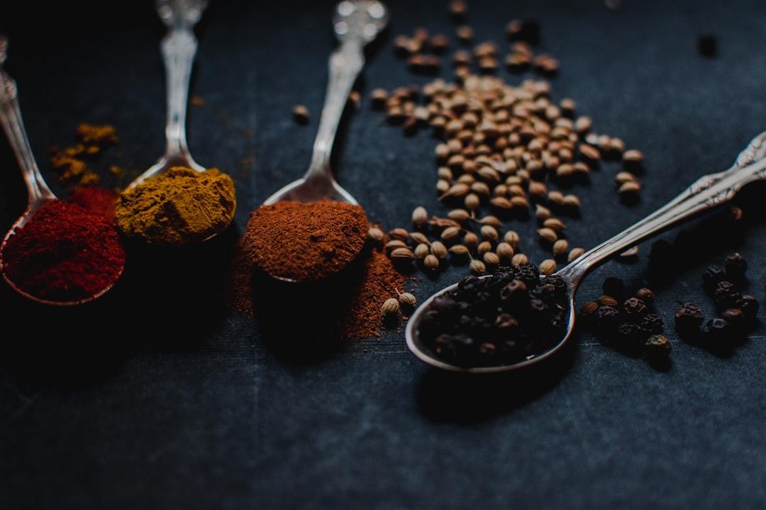 An assortment of some of the essential Indian spices. 
Turmeric is essentially known for its ancient medicinal uses and is predominantly used in almost all kinds of food preparation in India.