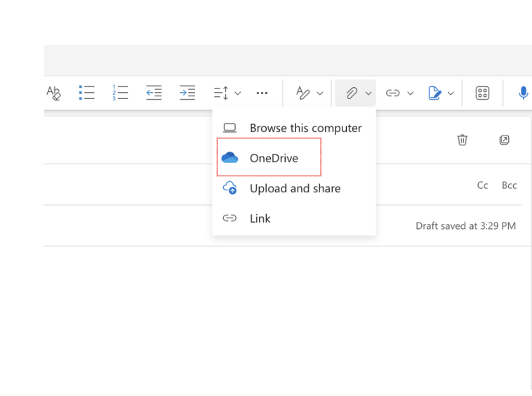 Attach documents from OneDrive in Outlook's web version