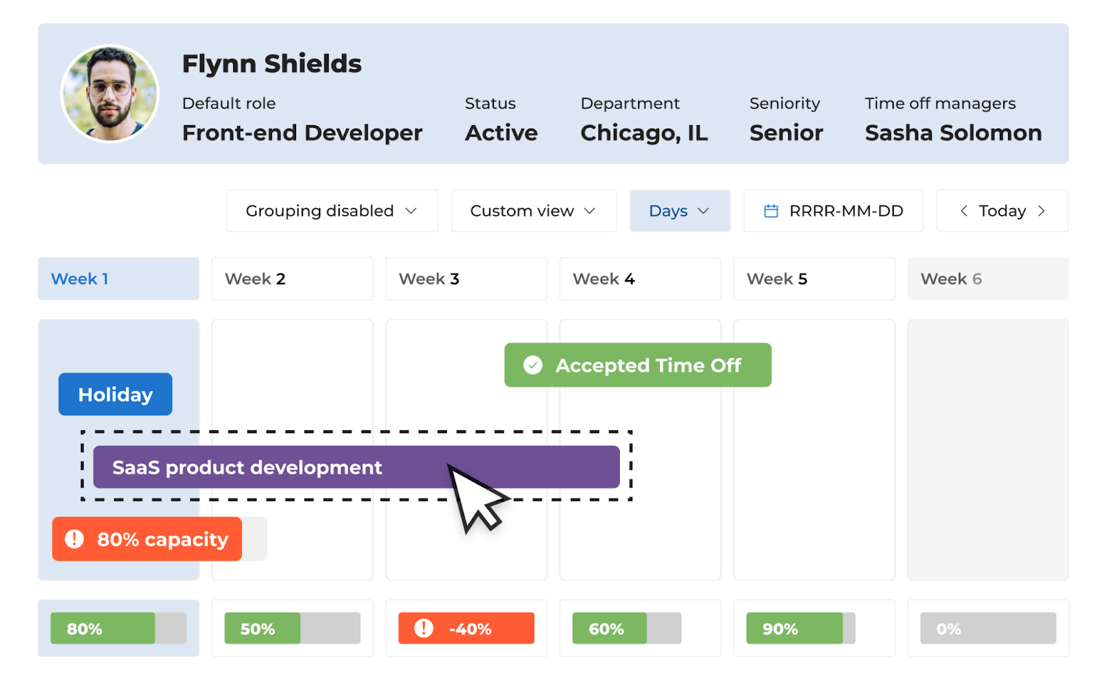 Project plan in BigTime's Gantt charts