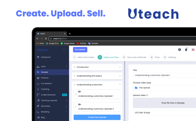 Uteach white-label course builder dashboard
