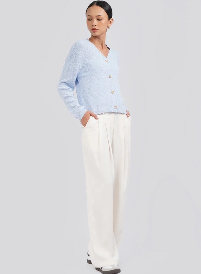 Textured Long Sleeve Knit Cardigan Ice Blue.