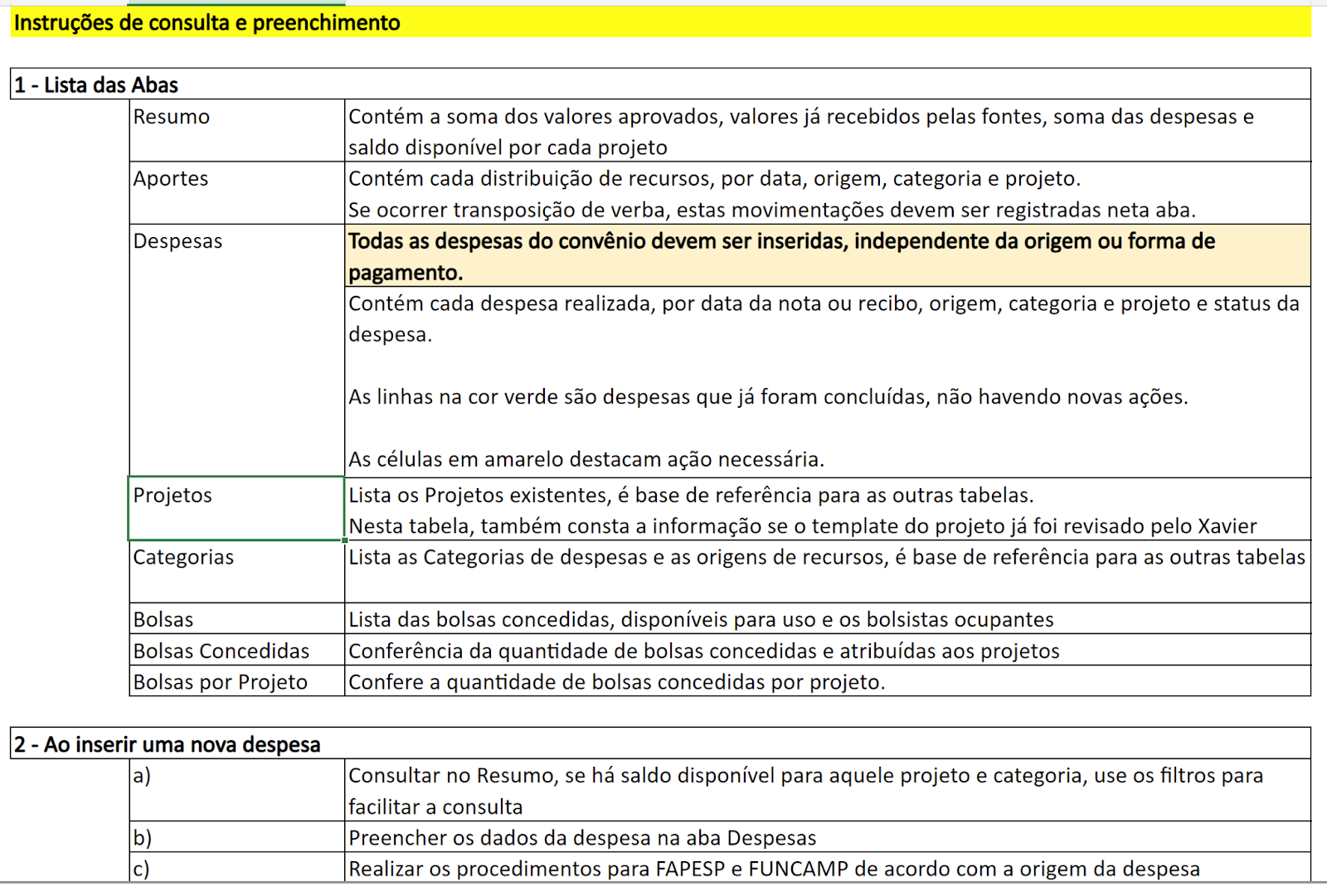 instruções