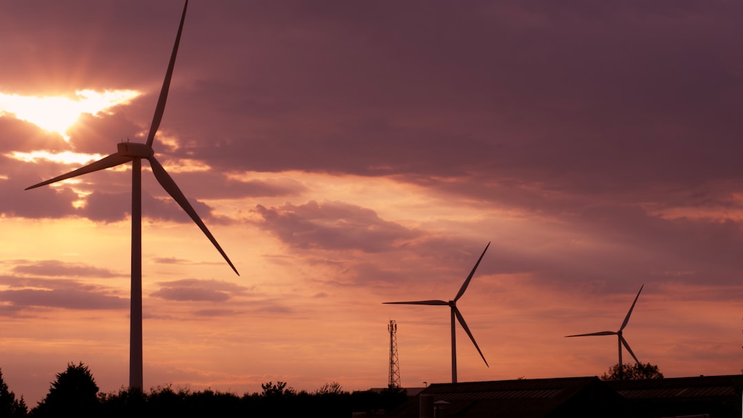 Wind turbines at sunset