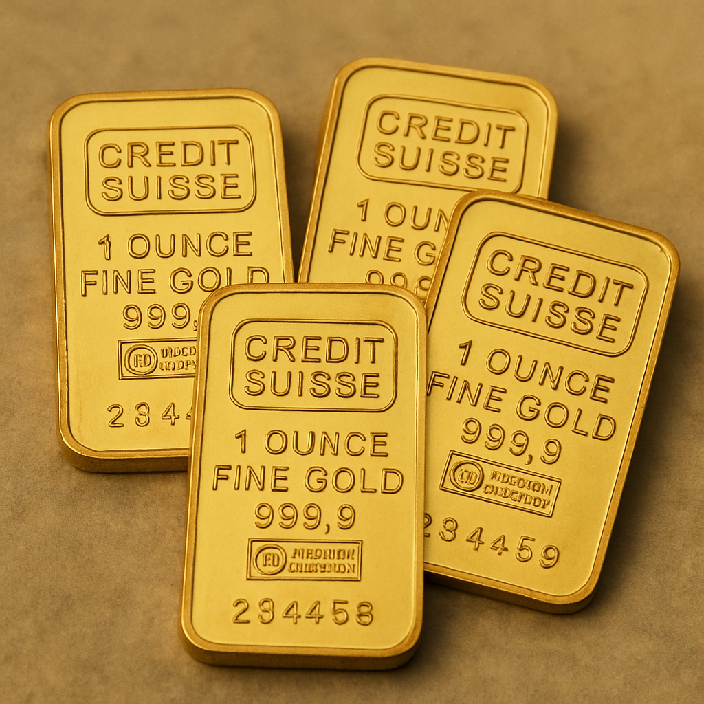 Image of Credit Suisse Gold Bars with company logo and purity stamp