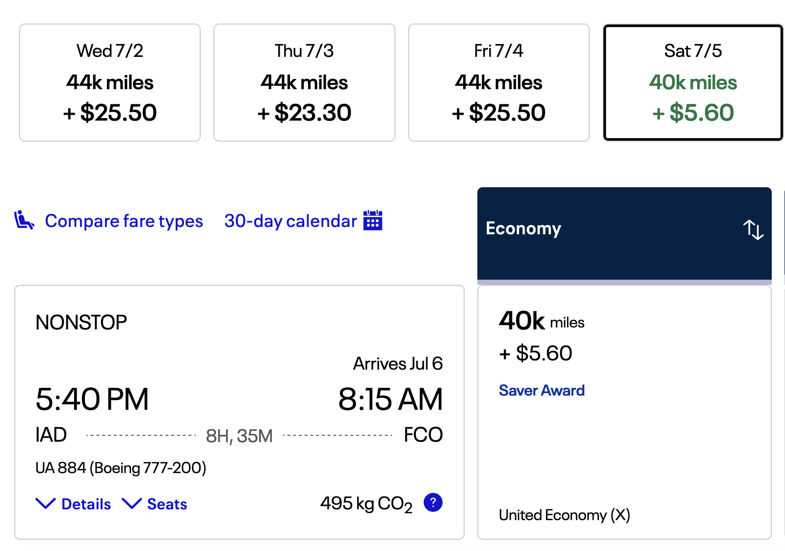 IAD to FCO for 40k miles 