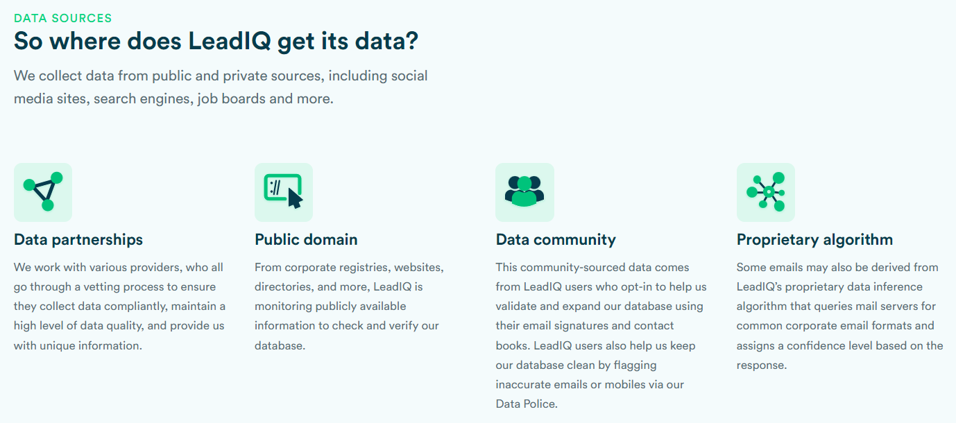 LeadIQ's data sources