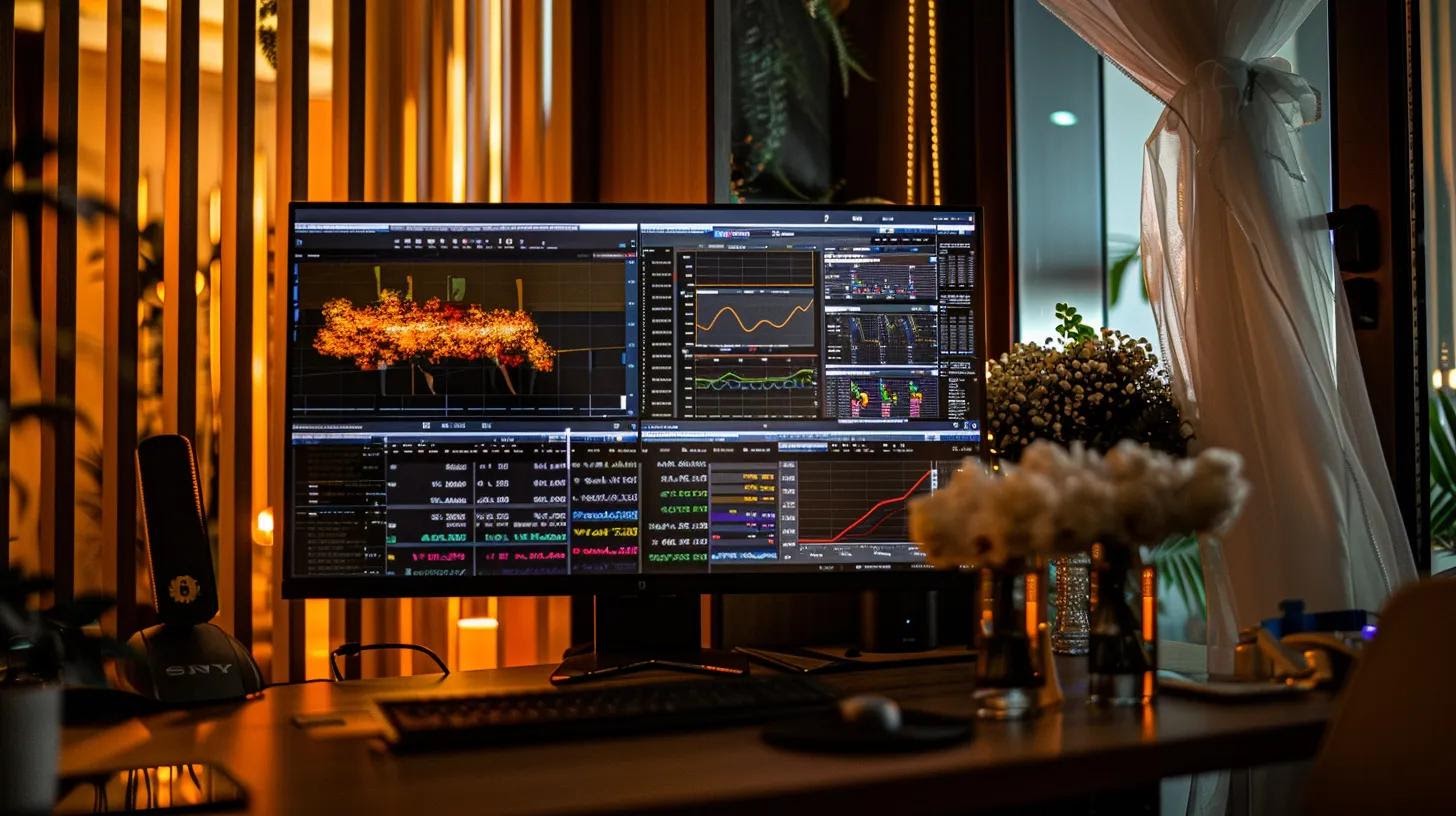 a sleek, modern office workspace features a large monitor displaying analytics graphs and metrics on website load speeds, illustrating the direct correlation between fast page performance and enhanced seo rankings, all under bright, artificial lighting that emphasizes a professional atmosphere.
