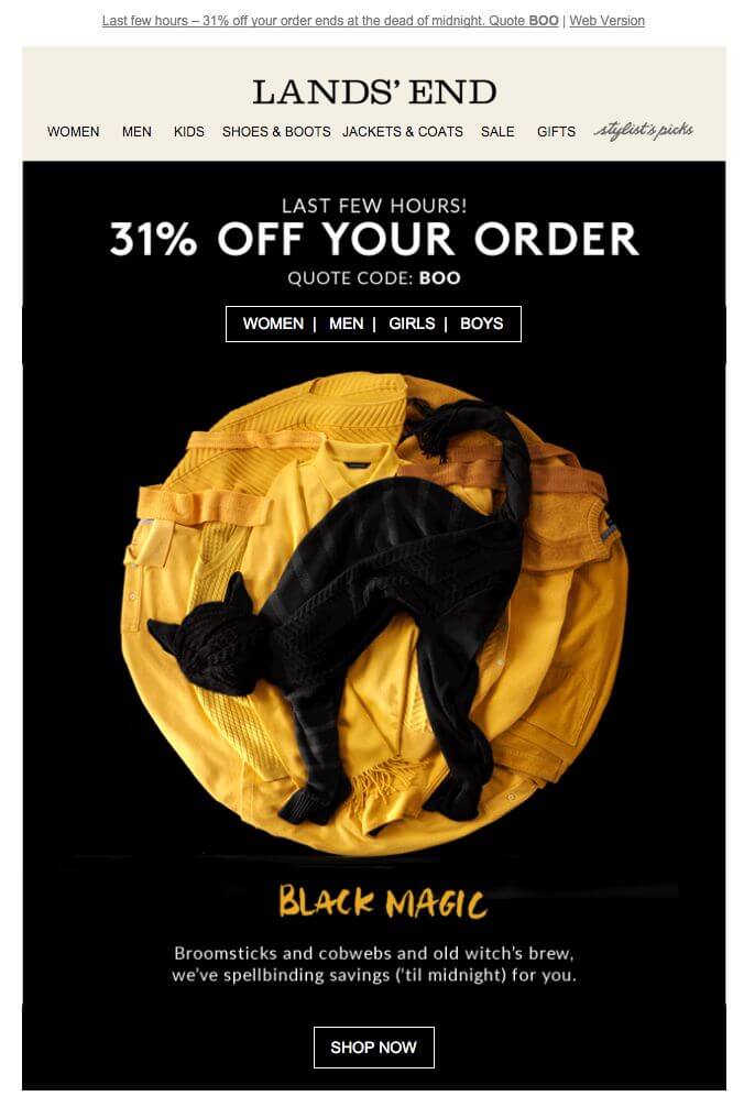 Example of a seasonal email with a discount code.