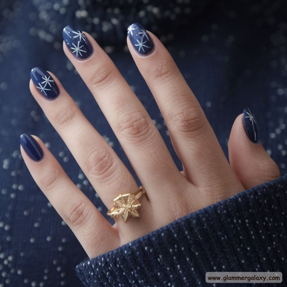 Classy Winter Nails having Deep Blue Nails for Winter
