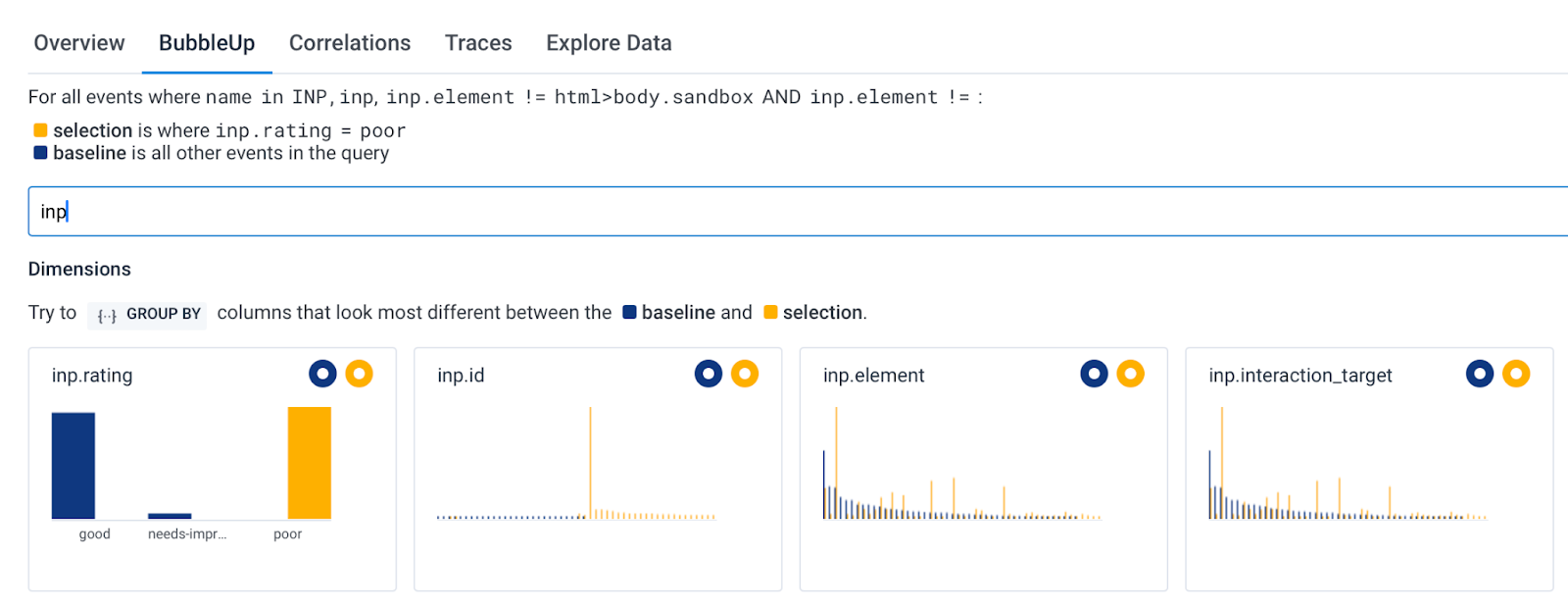 The BubbleUp tab in Honeycomb for Frontend Observability.