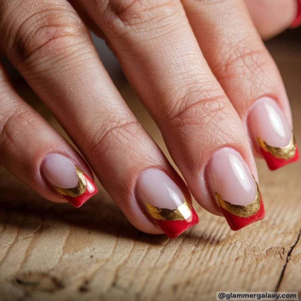 December Nails having Gold Accents
