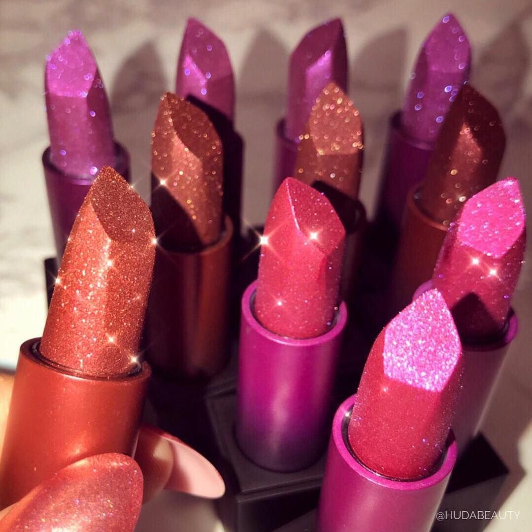 Huda beauty lipsticks of different colors and shades for different skin tones.