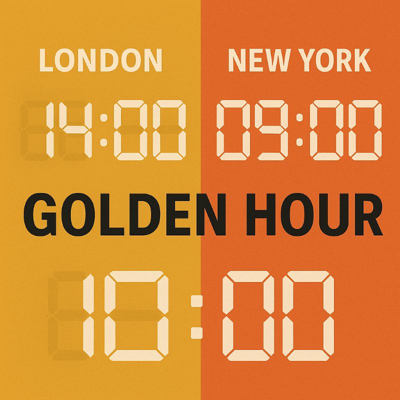 Đồng hồ kỹ thuật số chia khung giờ phiên London–New York chồng lấn