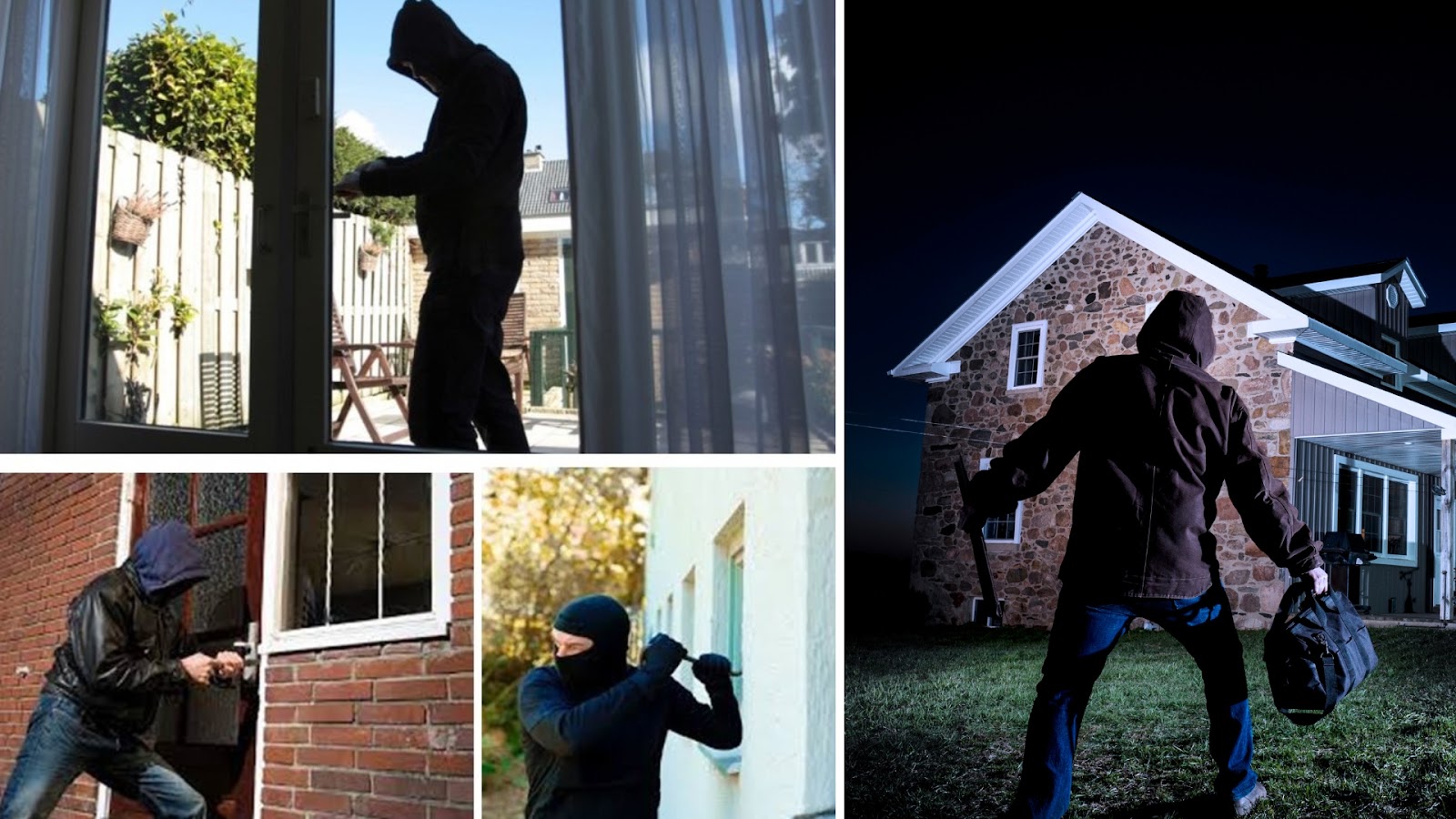 Burglars entering different homes with no alarm systems