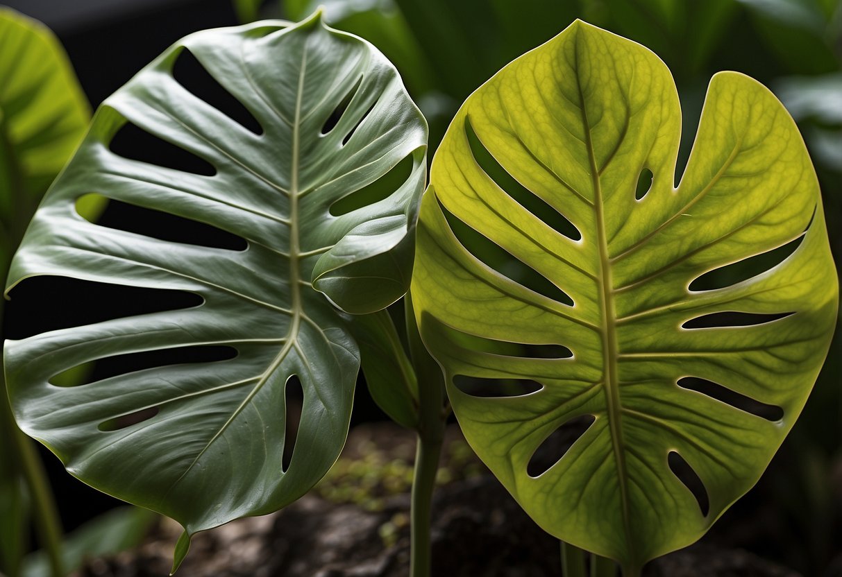 A side-by-side comparison of Philodendron Mayoi and Tahiti, showcasing their unique characteristics and taxonomic differences