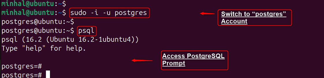 sudo -i -u postgrespsql