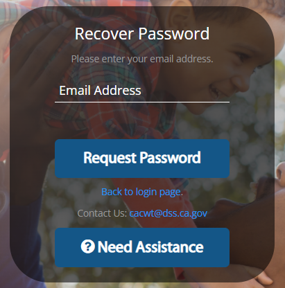 The CACWT password recovery page.