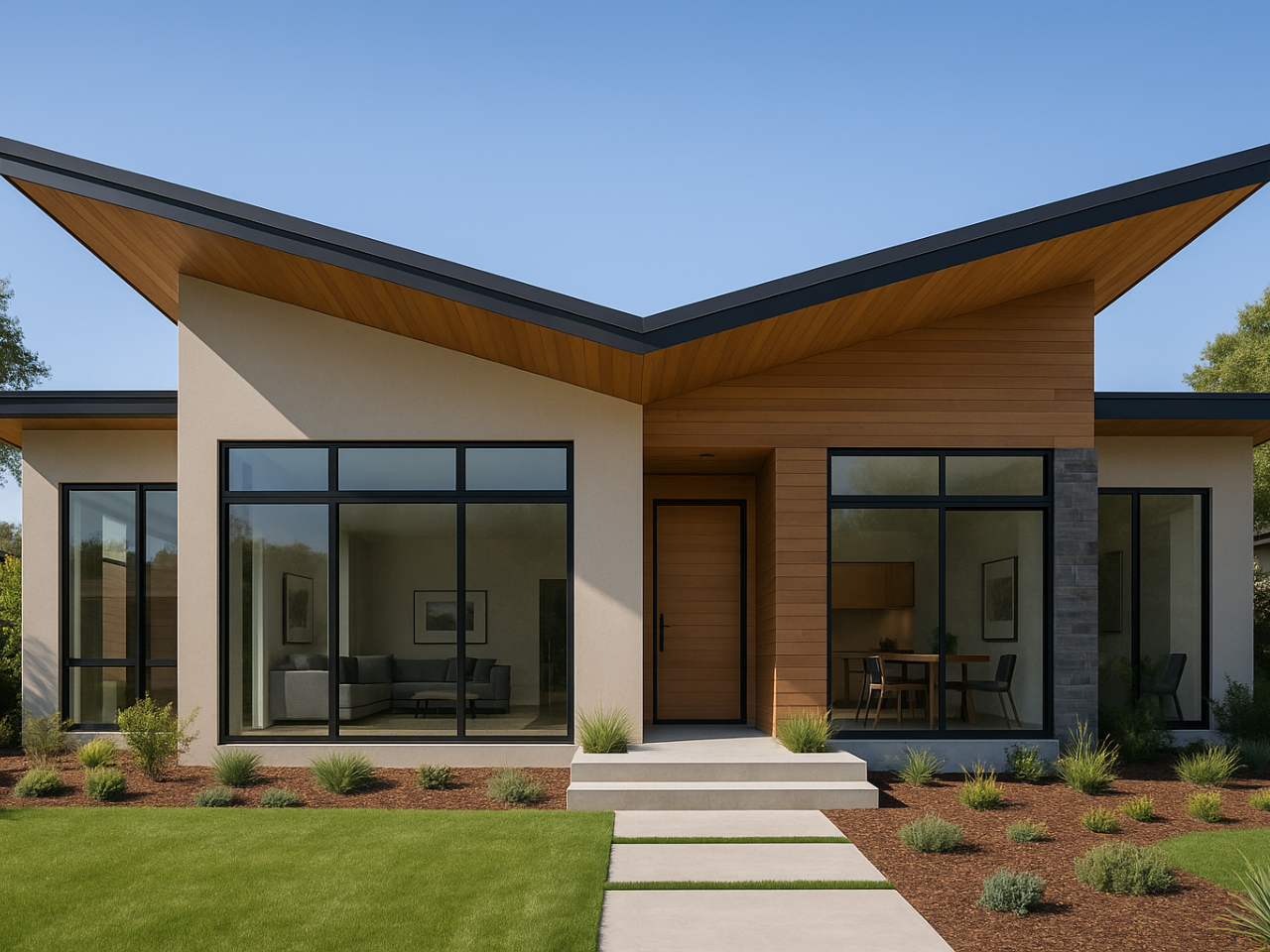 modern house with butterfly roof