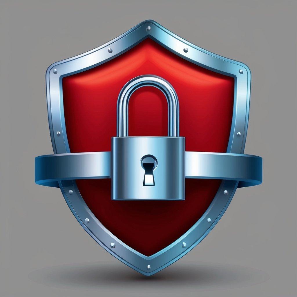 A sturdy lock on a digital casino login surrounded by a shield of protective barriers