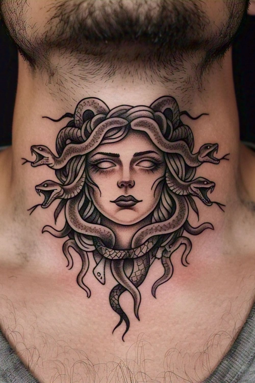 Medusa Throat Tattoo