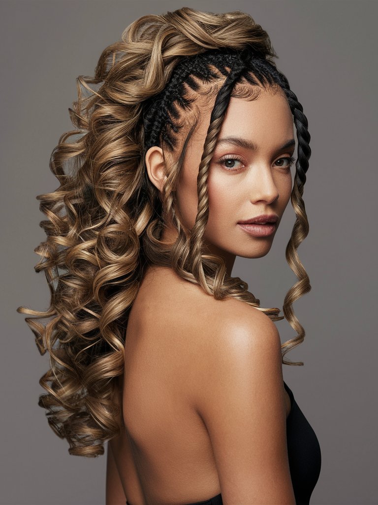 6. Goddess Feed-In Braids with Loose Curls