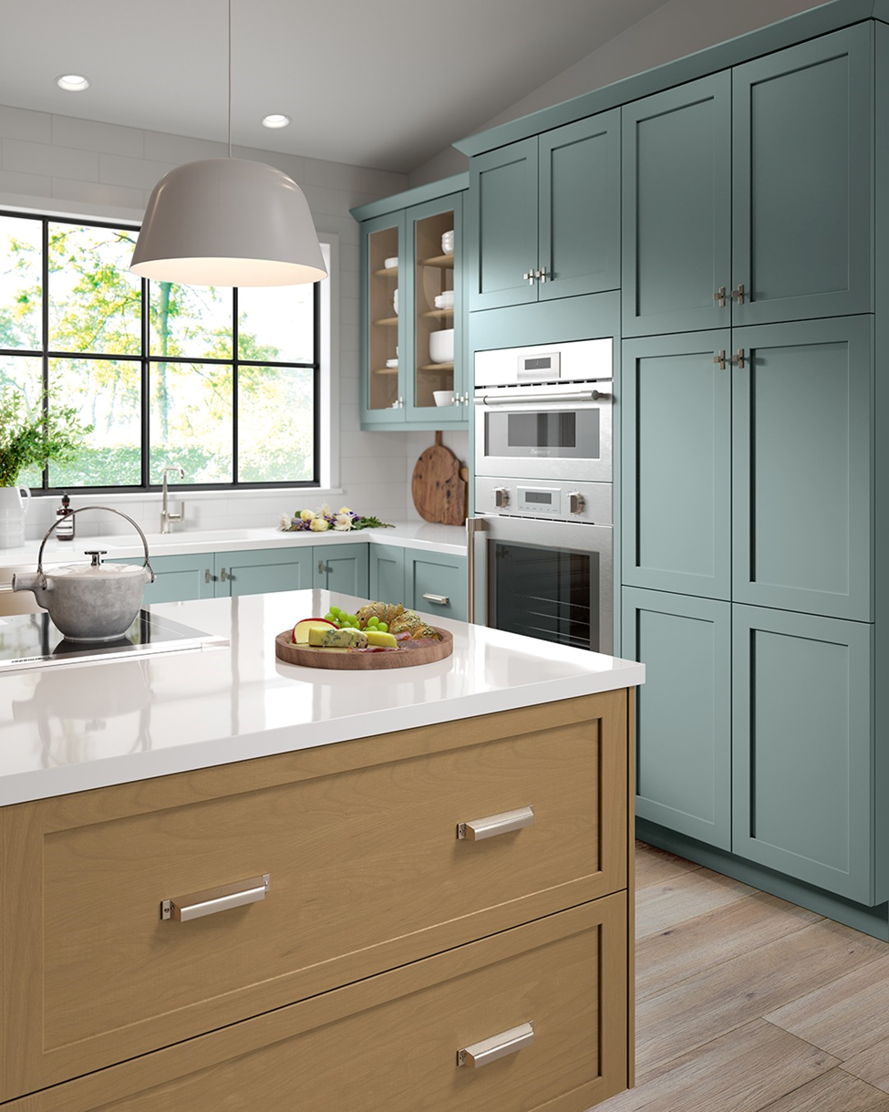 Pure White Countertop combines with Wooden Cabinet