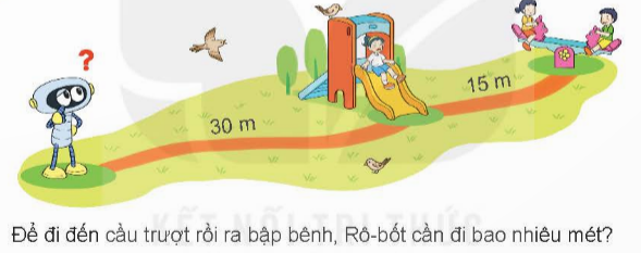 BÀI 55 ĐỀ-XI-MÉT. MÉT. KI-LÔ-MÉTI.HOẠT ĐỘNG 1Câu 1: Số? Đáp án chuẩn:a) 1 dm = 10 cm                1 m = 10 dm                1 m = 100 cm    4 dm = 40 cm                5 m = 50 dm                 3 m = 300 cmb) 30 cm = 3 dm                50 cm = 5 dm40 dm = 4 m                  20 dm = 2 mCâu 2: Chọn độ dài thích hợp.Đáp án chuẩn:Câu 3: Bạn nào nói đúng? Đáp án chuẩn:Bạn Mai và Rô-bốt nói đúng.II.LUYỆN TẬPCâu 1: Số? Đáp án chuẩn:5 dm + 8 dm = 13 dm                          26 dm + 45 dm = 71 dm65 m – 30 m = 35 m                            51 m – 16 m = 35 dmCâu 2: Quan sát tranh rồi trả lời câu hỏi. Đáp án chuẩn:Rô-bốt cần đi 45 m.Câu 3: Nam, Việt và Rô-bốt cùng chơi đá cầu. Nam đá quả cầu bay xa 4 m. Việt đá quả cầu bay xa 5 m. Rô-bốt đá quả cầu bay 7 m.a) Bạn nào đá quả cầu cầu bay xa nhất?b) Việt đá quả cầu bay xa hơn Nam bao nhiêu mét?Đáp án chuẩn:a) Rô-bốt đá quả cầu bay xa nhất.b) Việt đá quả cầu bay xa hơn Nam 1 m.III.HOẠT ĐỘNG 2