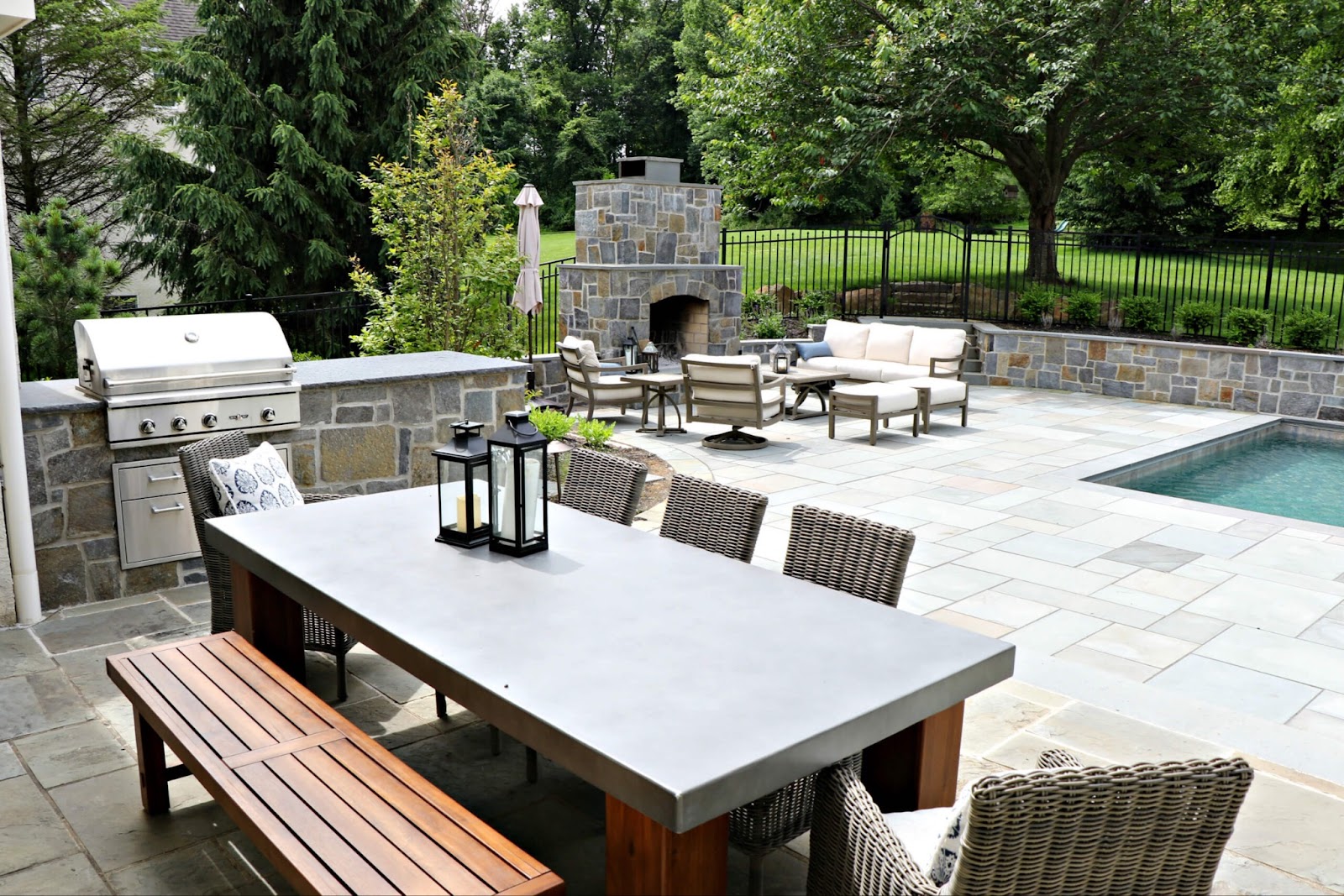 Beautiful poolside hardscaping by JM Mento landscape designer