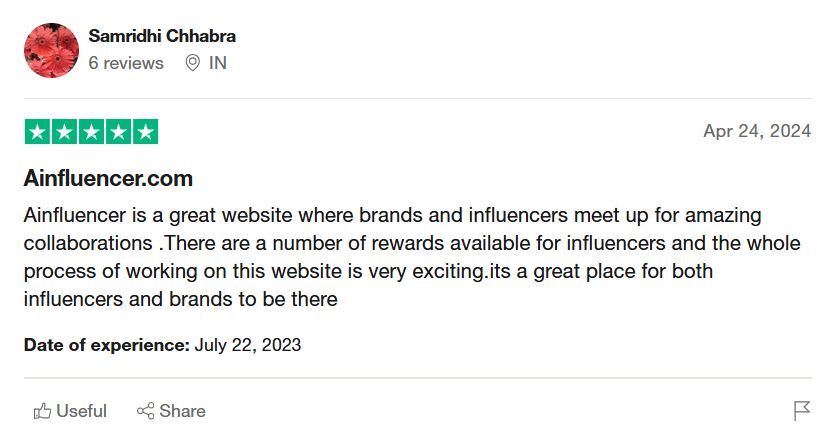 Ainfluencer review on Trustpilot