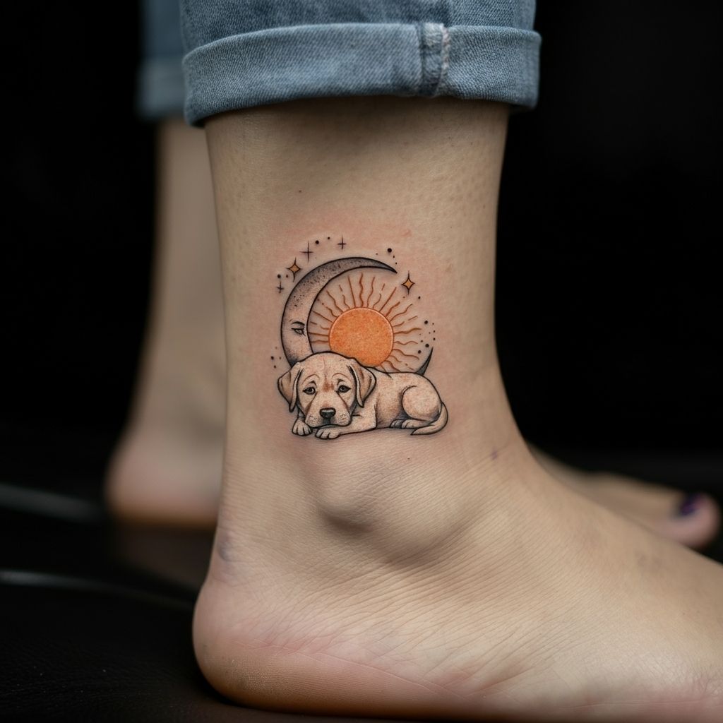Labrador and Moon Phases Tattoo
