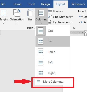 Klik kembali menu “Layout” dan cari sub menu “Columns”. Jika sudah ditemukan, klik pilihan “More Columns”. 