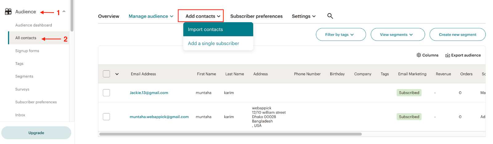 Mailchimp Woocommerce audience and customer segmentation