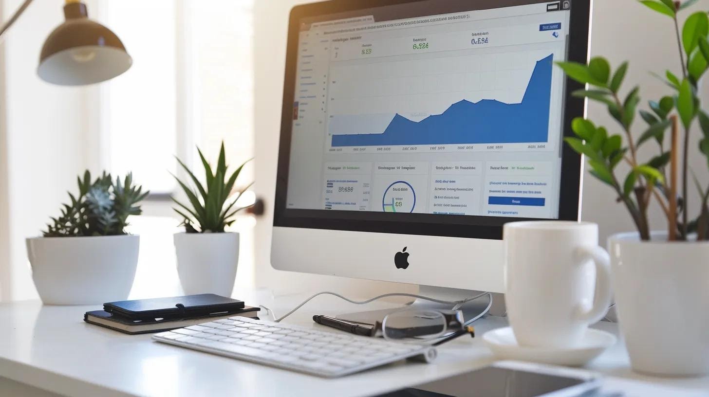 a modern office environment showcases a sleek digital workspace, with a large screen displaying intricate seo analytics and web design wireframes, emphasising the strategic foundation of successful website design.