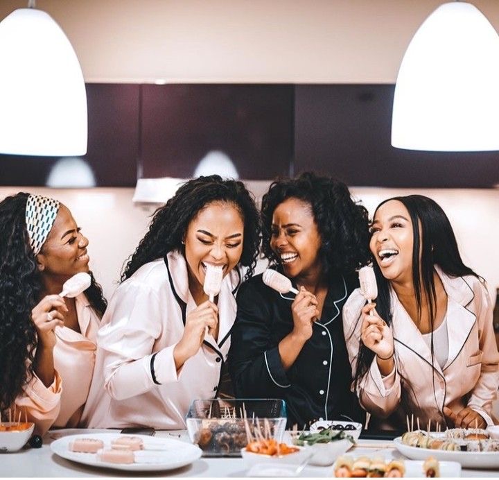 Alt: Four Black women at a sleepover. Image sourced from Pinterest (original creator unknown). If this is your work, please contact us for proper credit.