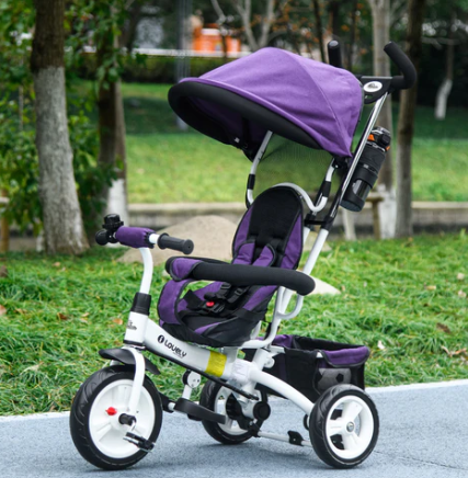 4-in-1 Convertible Toddler Tricycle Stroller with Canopy Basket Safety Harness